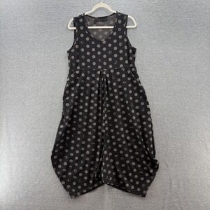 Porto San Francisco Dress Large Black Polka Dot Lagenlook Jersey Relaxed Pockets